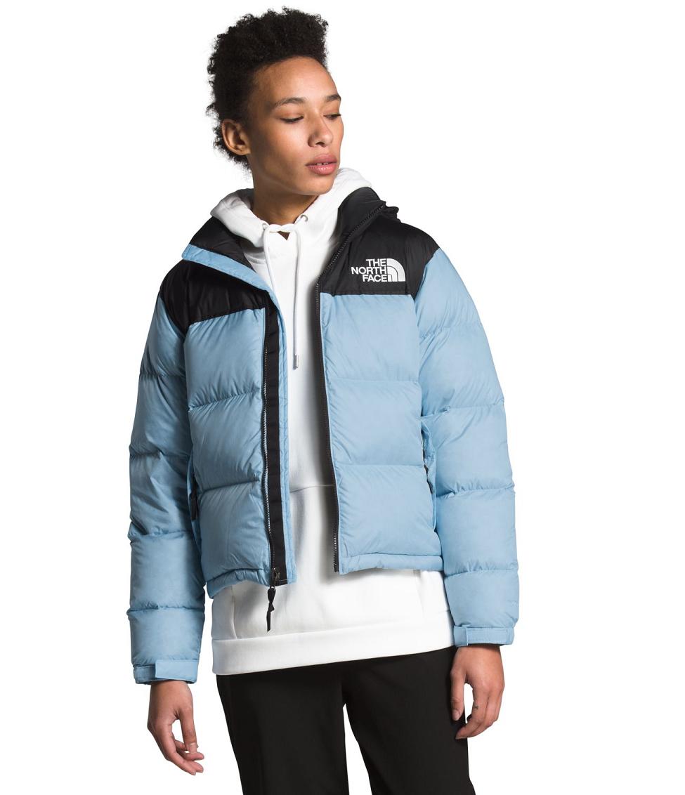north face jacket blue and grey