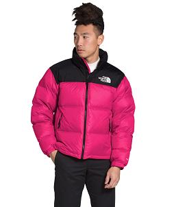pink and black north face jacket